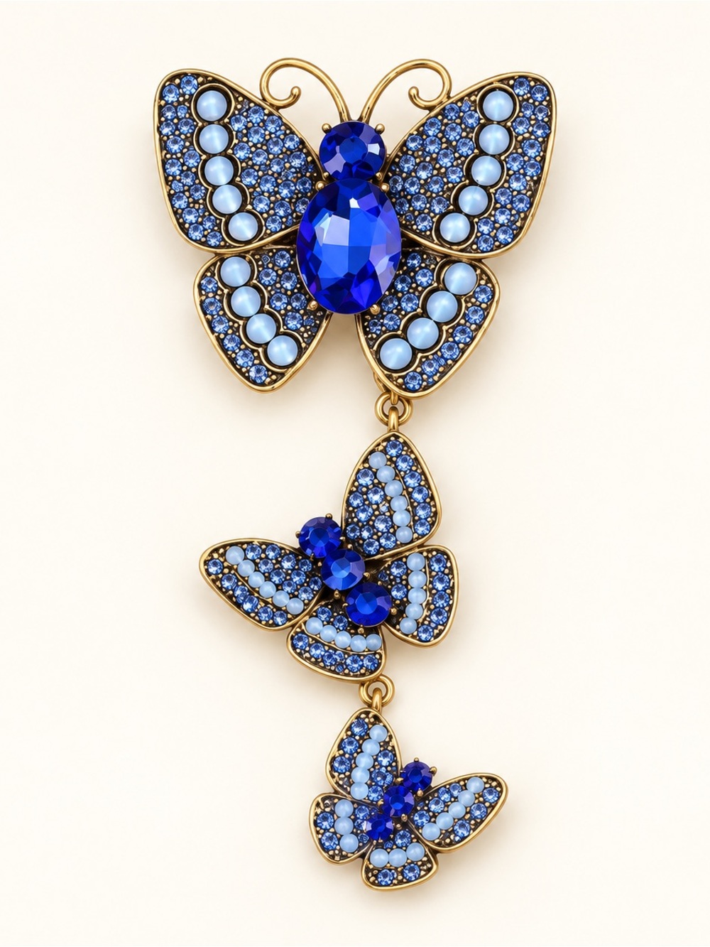 Royal Triple Blue Butterfly Brooch